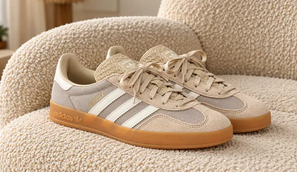 Beige Adidas Gazelle auf Bouclé-Sessel.png